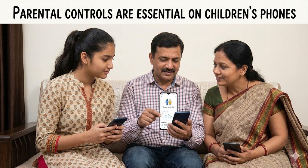 Parental control settings enabled on child smartphone for safety