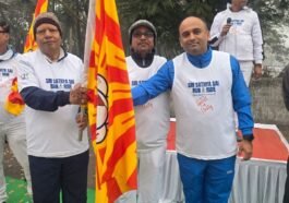Participants running and cycling during Shri Sathya Sai Run and Ride Rourkela at Birsa Munda Athletic Stadium