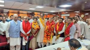 Dilip Ray filing Rajya Sabha nomination in Bhubaneswar with BJP leaders