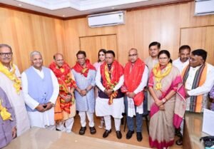 Dilip Ray filing Rajya Sabha nomination in Bhubaneswar with BJP leaders