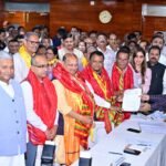 Dilip Ray filing Rajya Sabha nomination in Bhubaneswar with BJP leaders