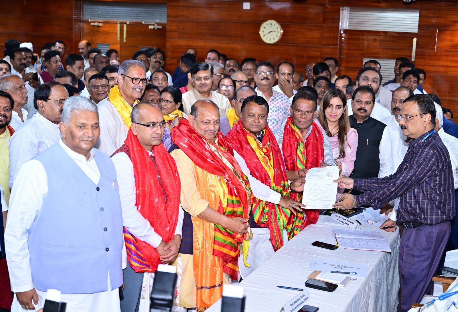 Dilip Ray filing Rajya Sabha nomination in Bhubaneswar with BJP leaders